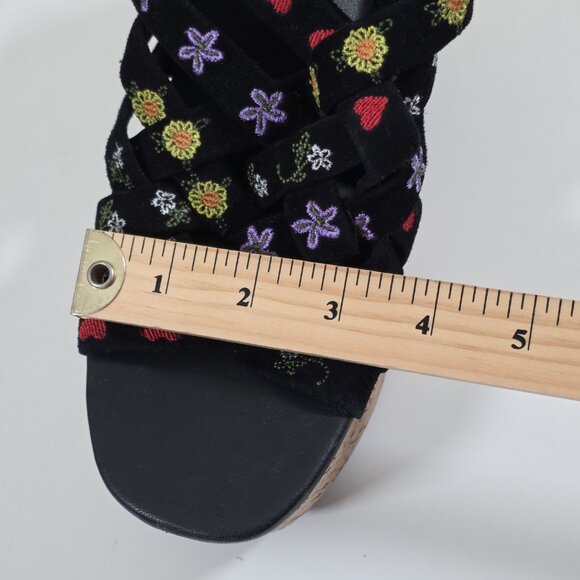 Free People Lisbon Clogs Womens 40 Chunky Cork Platform Suede Floral Embroidery - Picture 11 of 16